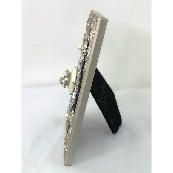 PRICE DROP! Hand Crafted Framed Floral Art - Vintage Mid-Century Rhinestone - Picture 10 of 14